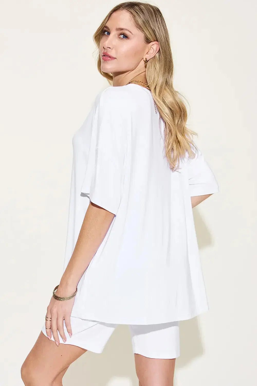 Basic Bae Full Size V - Neck Drop Shoulder T-Shirt and Shorts Set - we buy