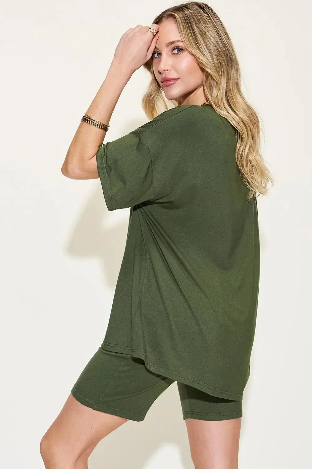 Basic Bae Full Size V - Neck Drop Shoulder T-Shirt and Shorts Set - we buy