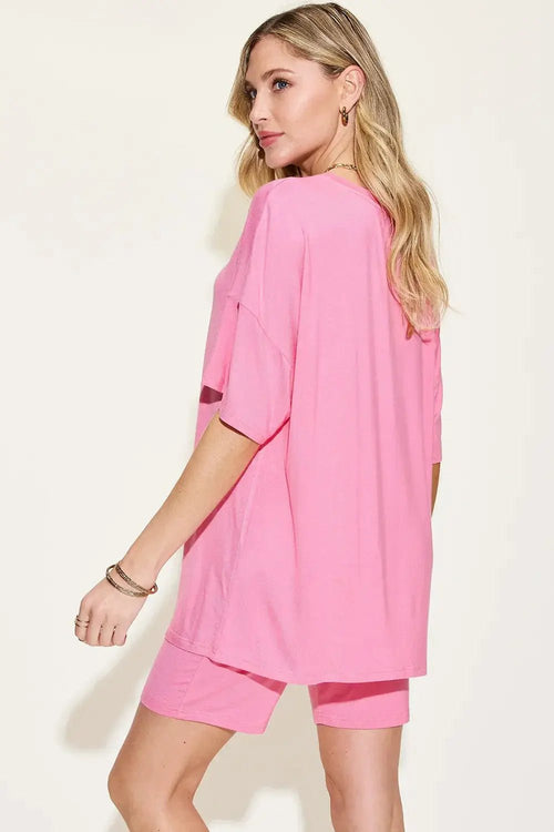 Basic Bae Full Size V - Neck Drop Shoulder T-Shirt and Shorts Set - we buy