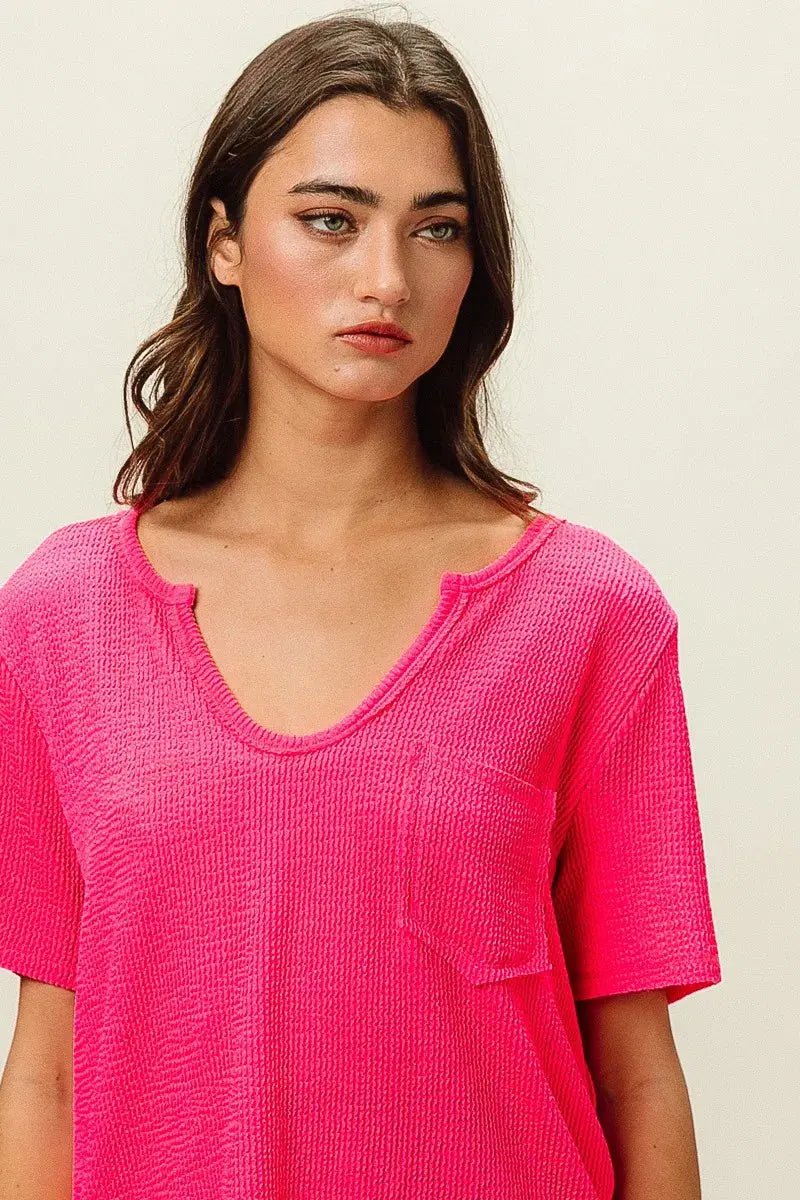 BiBi Waved Rib U Neck Top With Front Pocket - we buy