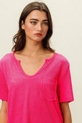 BiBi Waved Rib U Neck Top With Front Pocket - we buy
