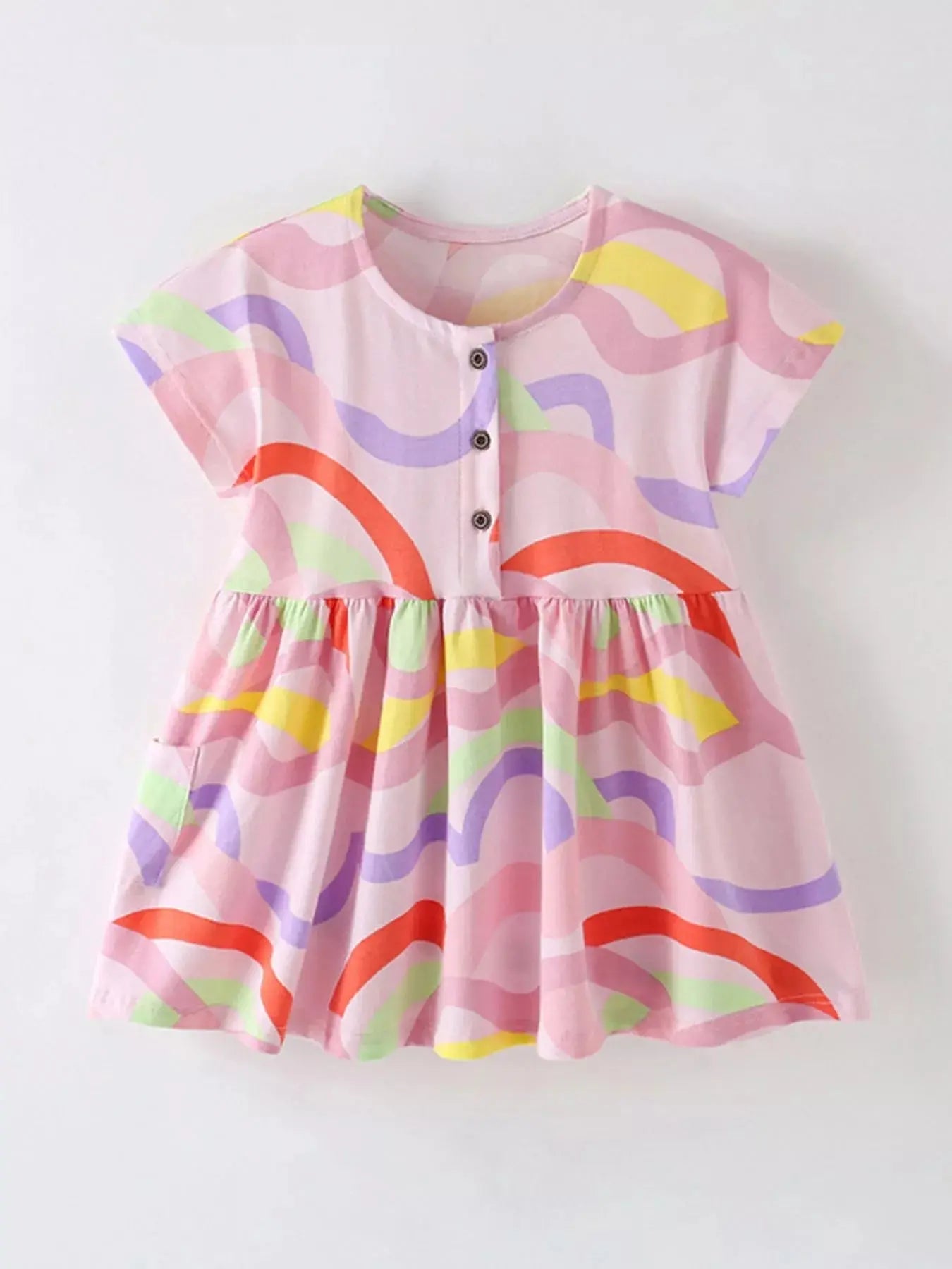 Children's Colorful Wave Print Casual Dress - we buy
