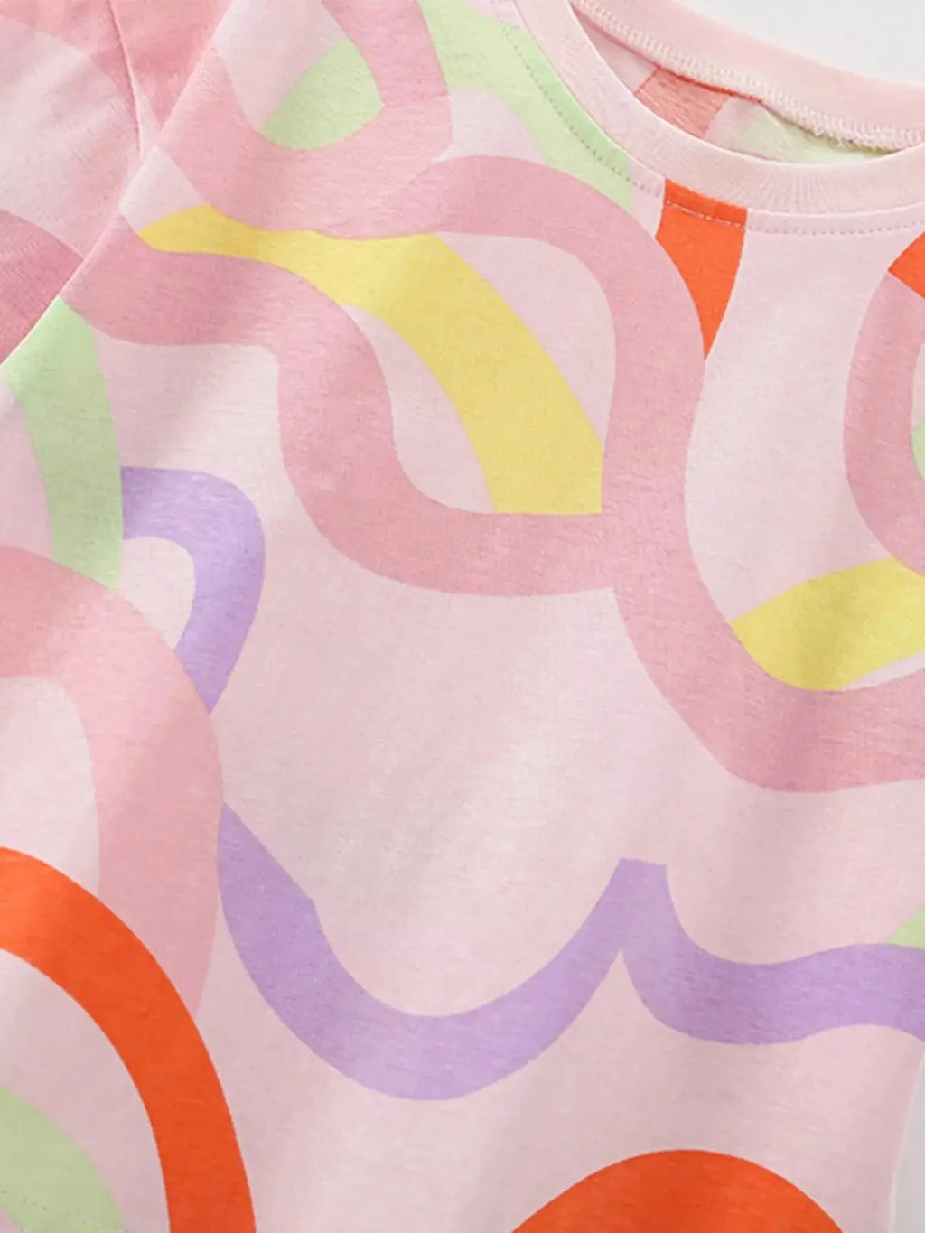 Children's Colorful Wave Print Round Neck Tee and Shorts Set - we buy