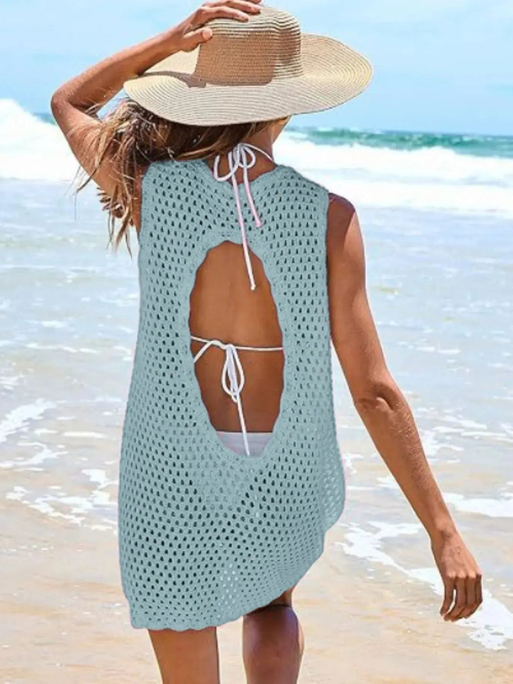 Color Block Openwork Sleeveless Cutout Back Cover - Up - we buy