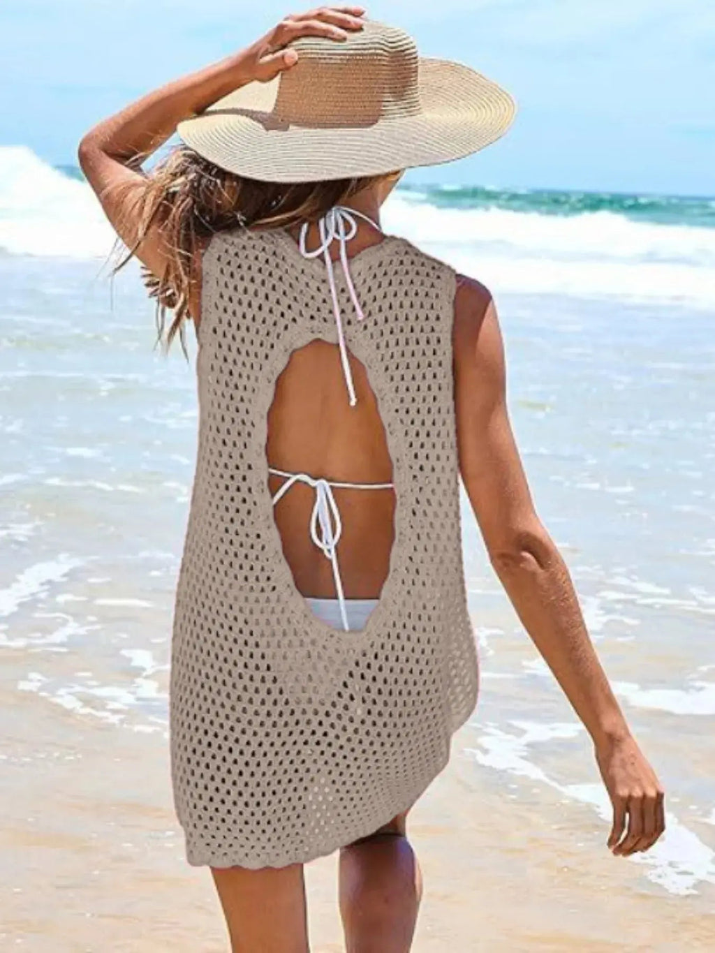 Color Block Openwork Sleeveless Cutout Back Cover - Up - we buy