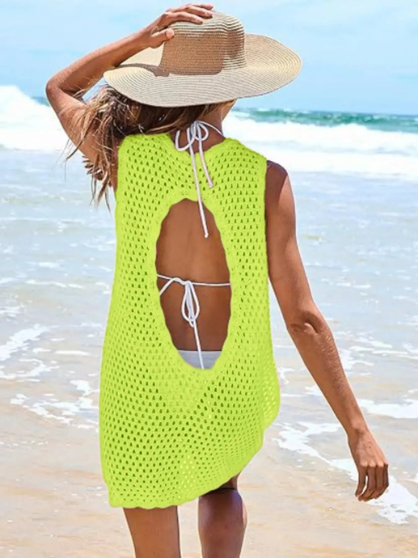 Color Block Openwork Sleeveless Cutout Back Cover - Up - we buy