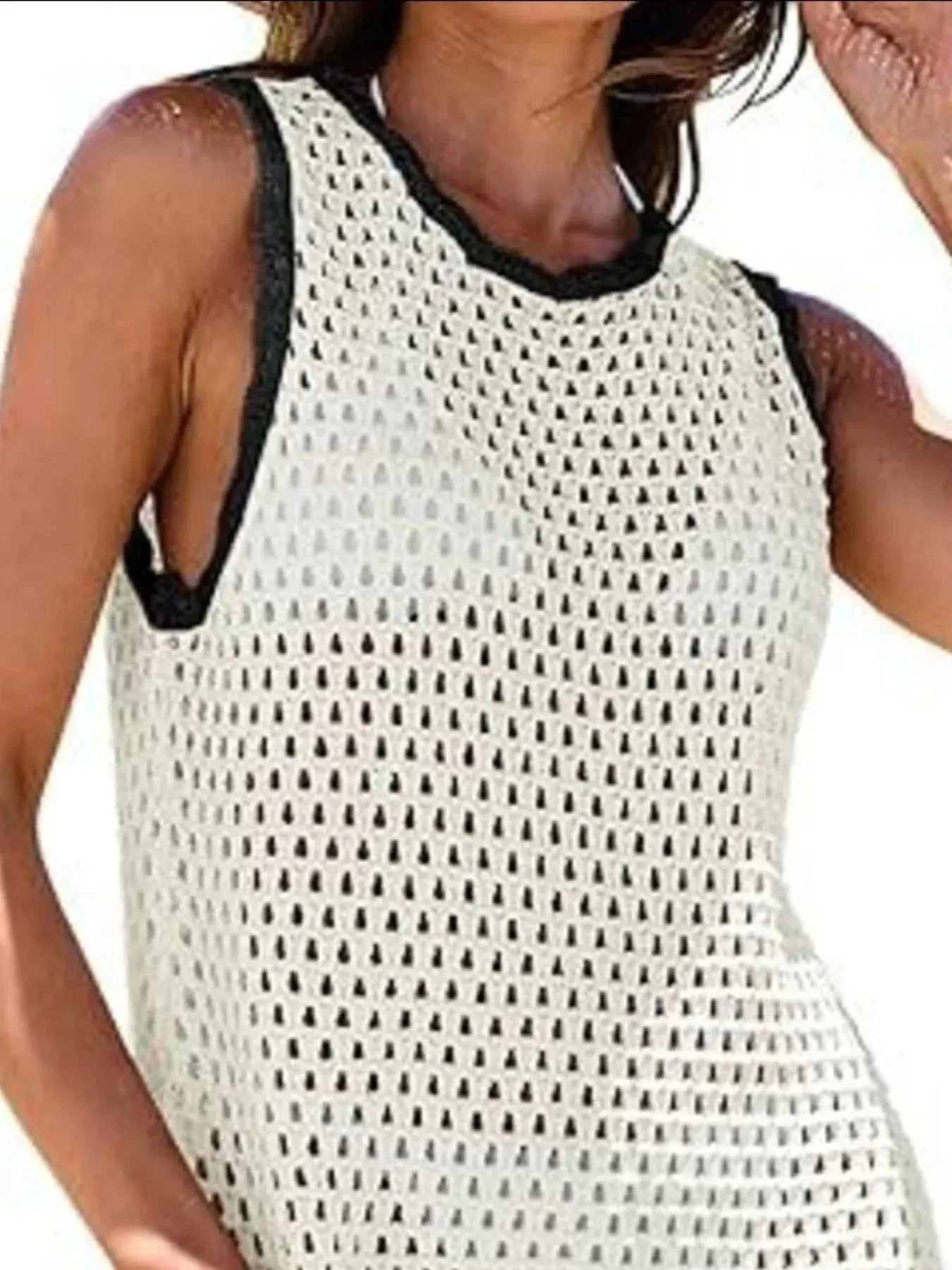 Color Block Openwork Sleeveless Cutout Back Cover - Up - we buy