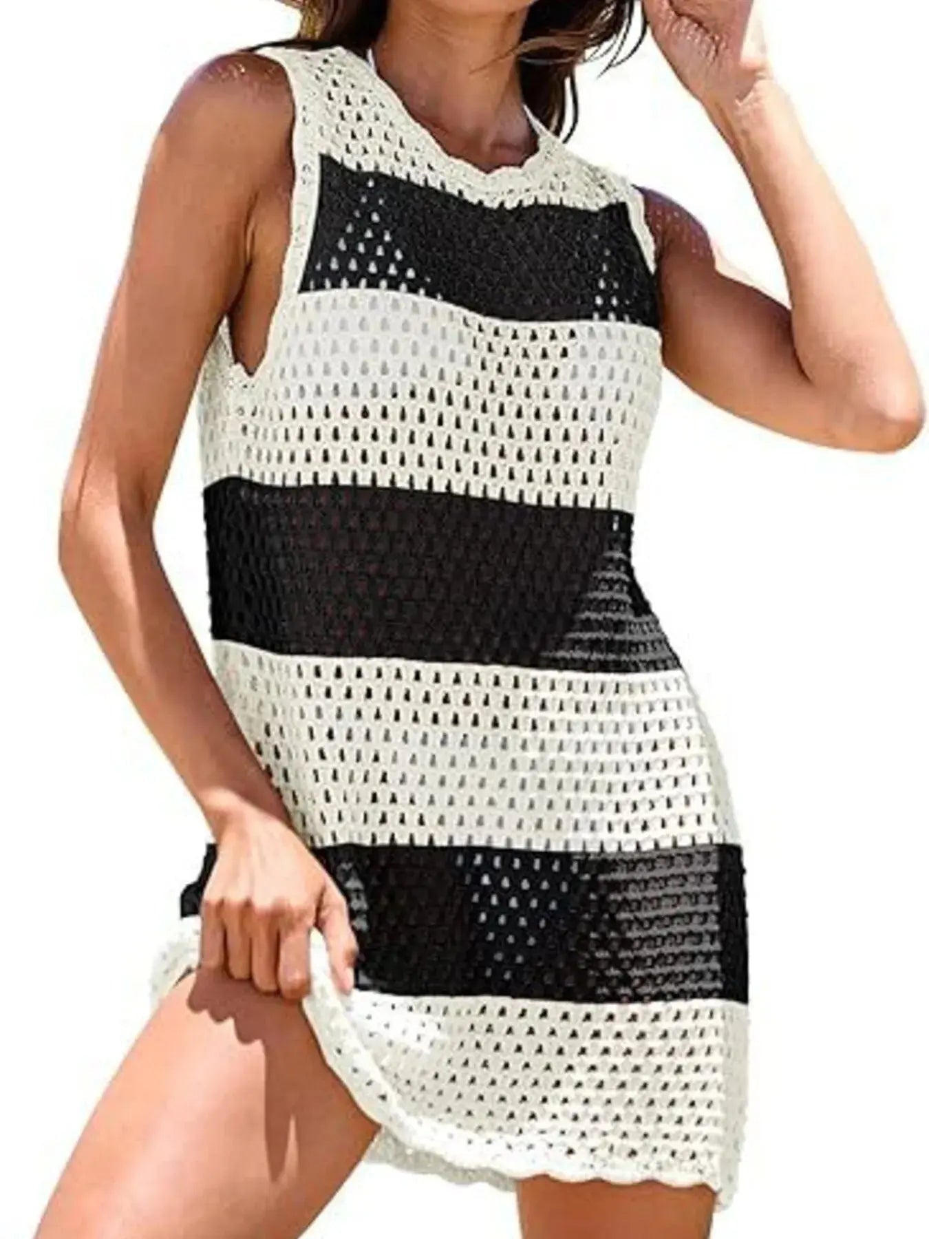 Color Block Openwork Sleeveless Cutout Back Cover - Up - we buy