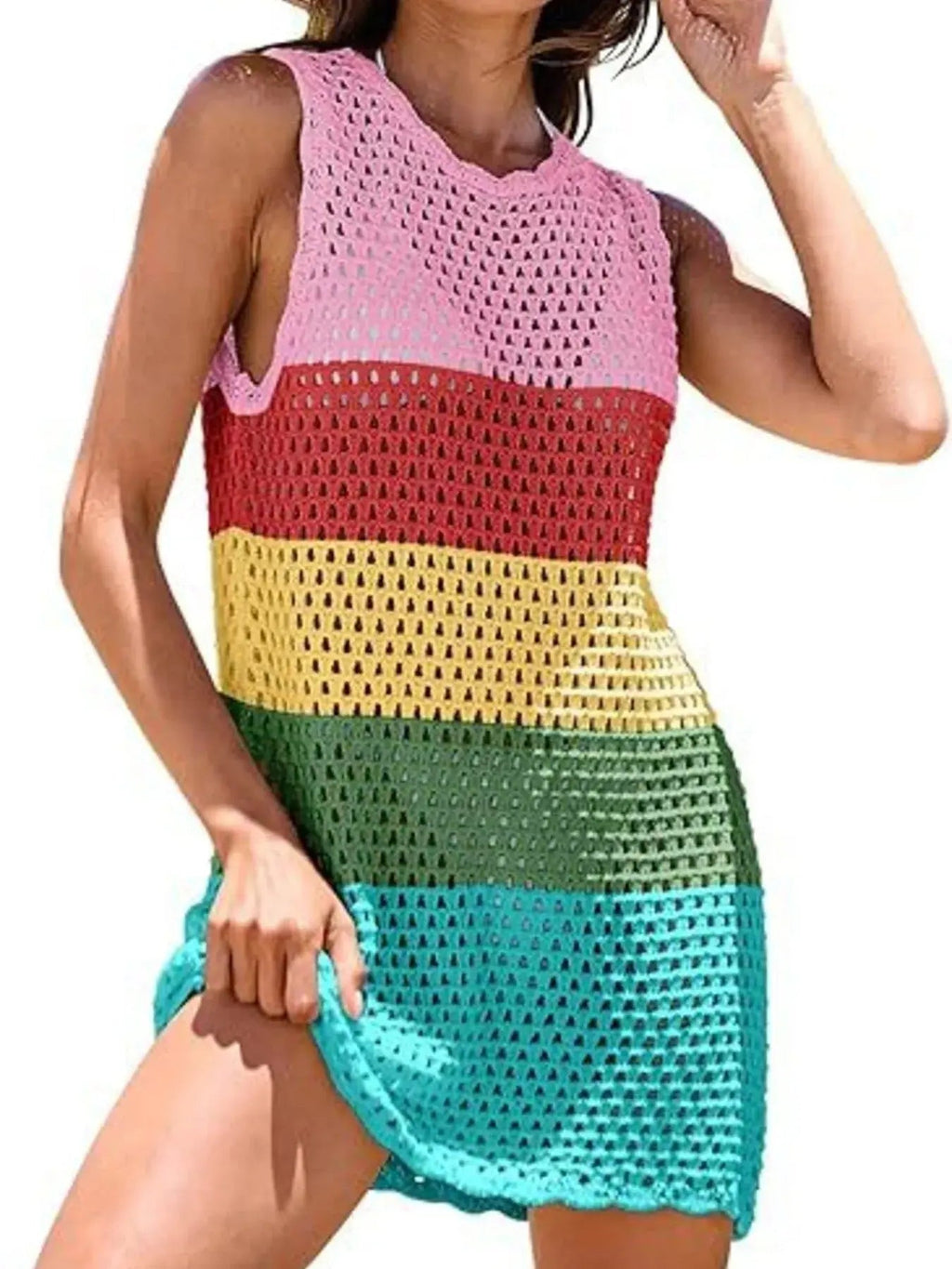 Color Block Openwork Sleeveless Cutout Back Cover - Up - we buy