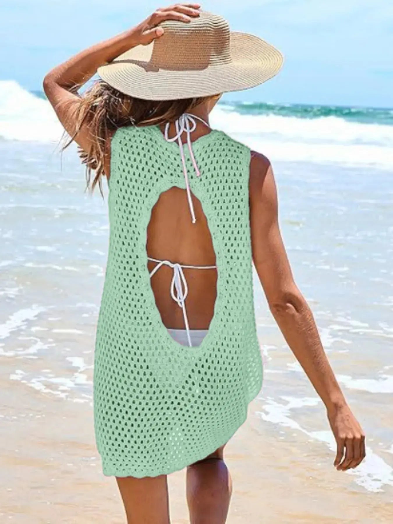 Color Block Openwork Sleeveless Cutout Back Cover - Up - we buy