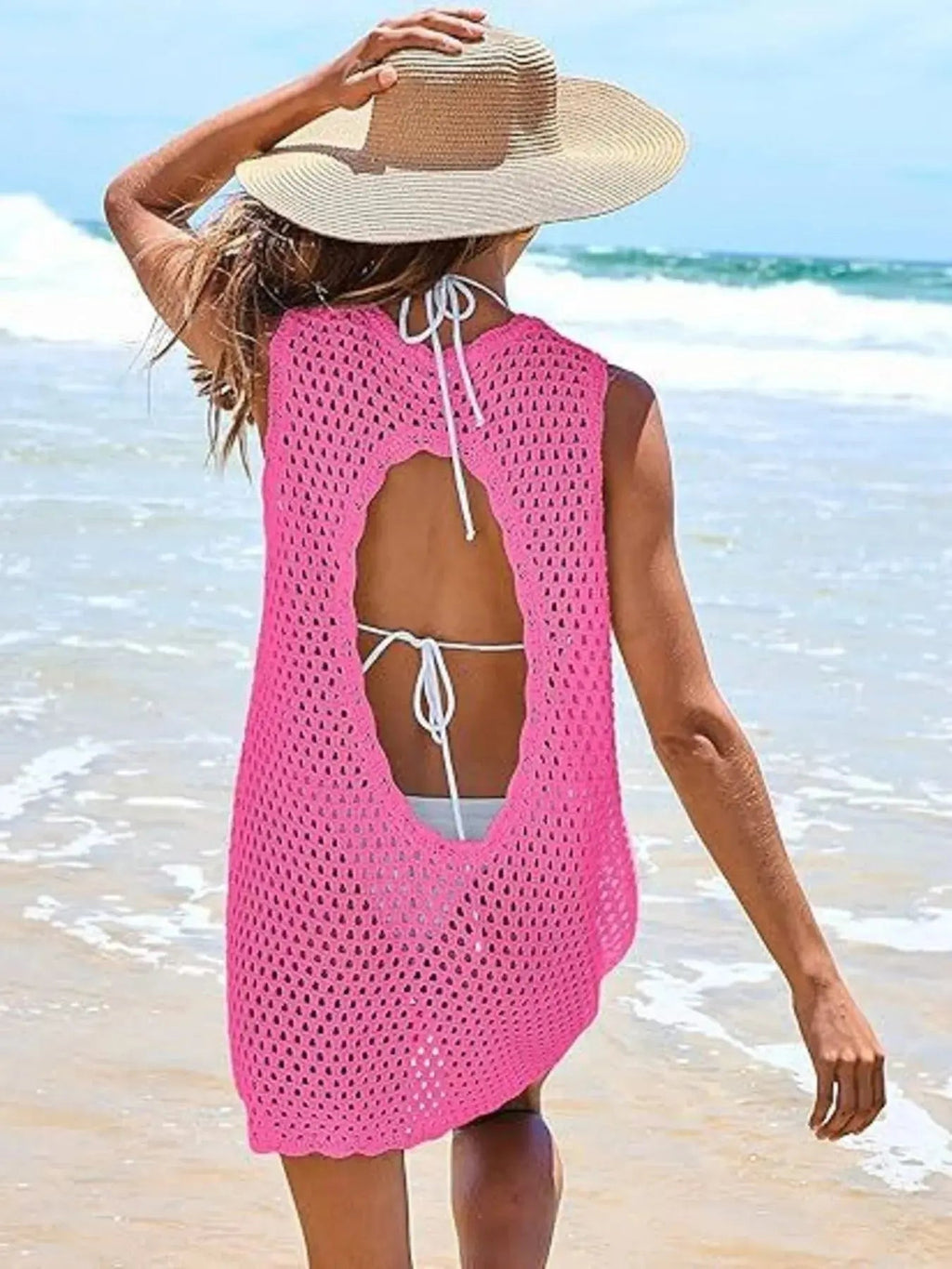 Color Block Openwork Sleeveless Cutout Back Cover - Up - we buy