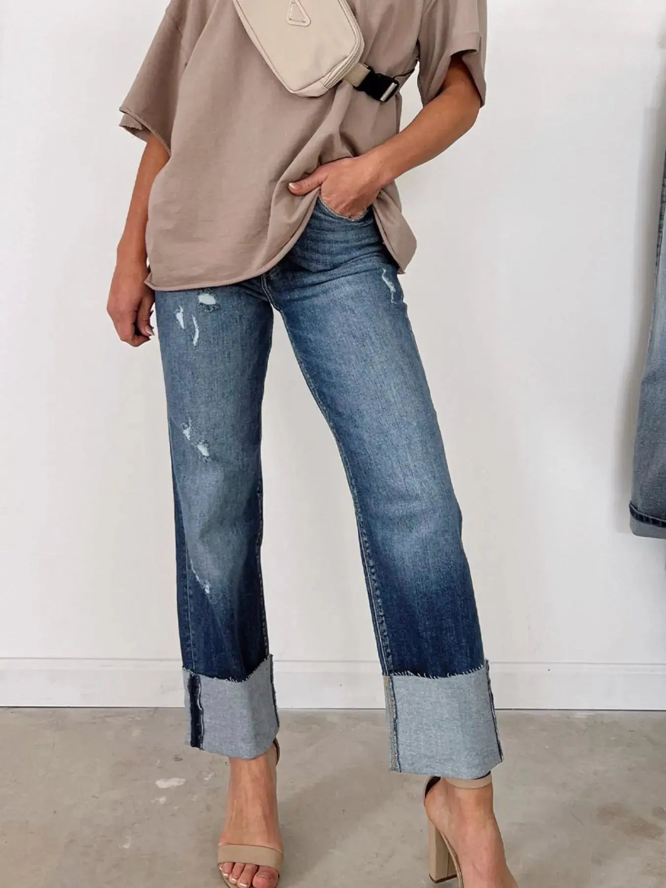 High Waist Distressed Straight Leg Jeans - we buy