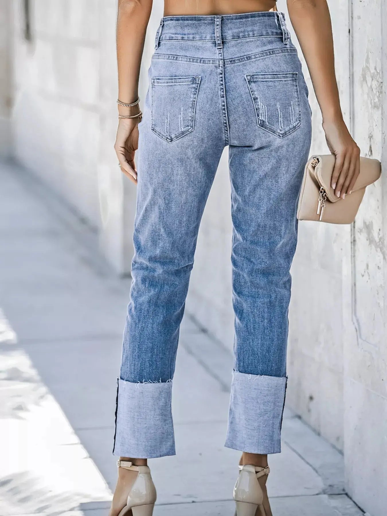 High Waist Distressed Straight Leg Jeans - we buy
