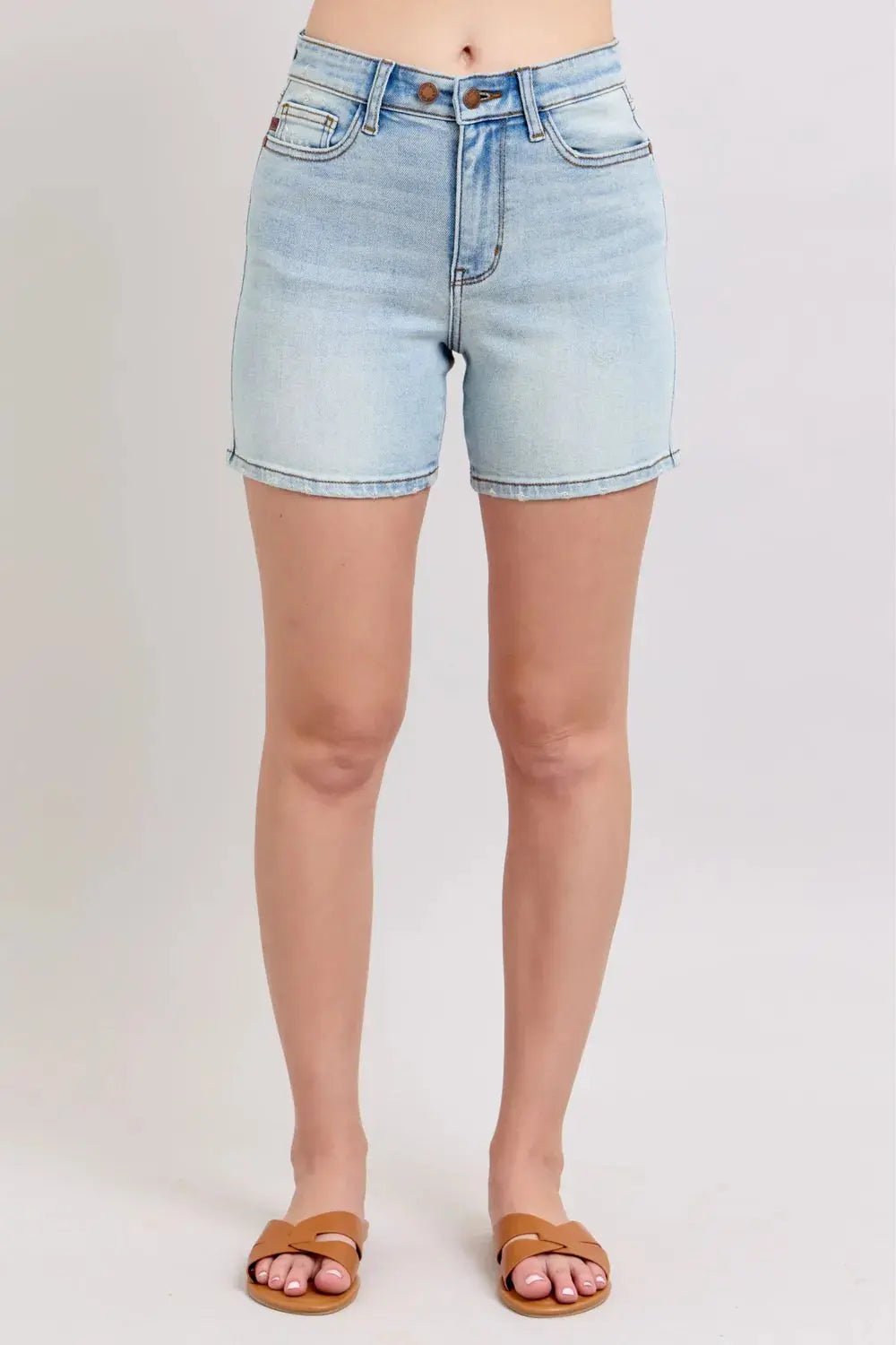 Judy Blue Full Size 2 Button Denim Shorts with Pockets Plus Size - we buy