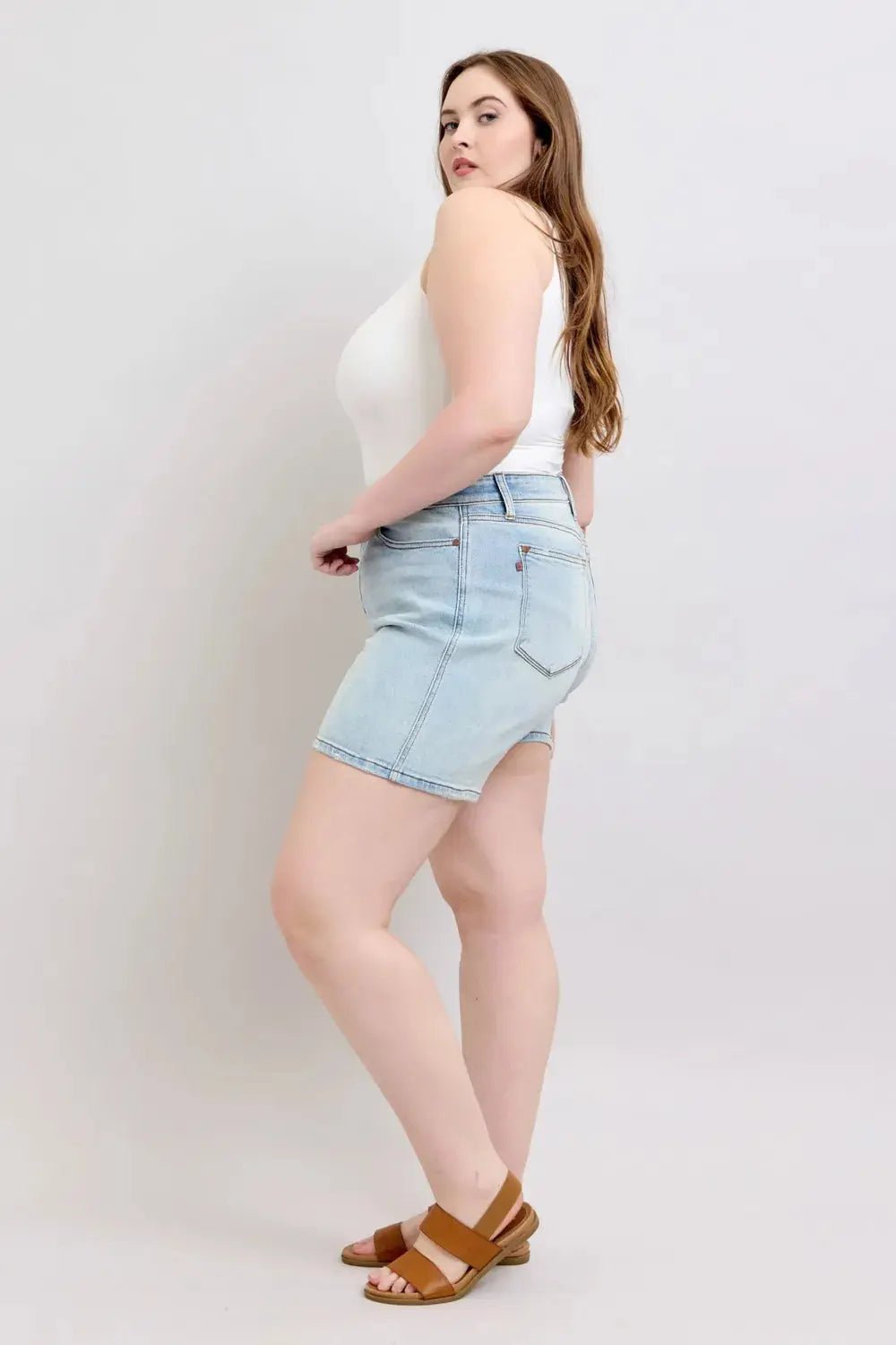 Judy Blue Full Size 2 Button Denim Shorts with Pockets Plus Size - we buy