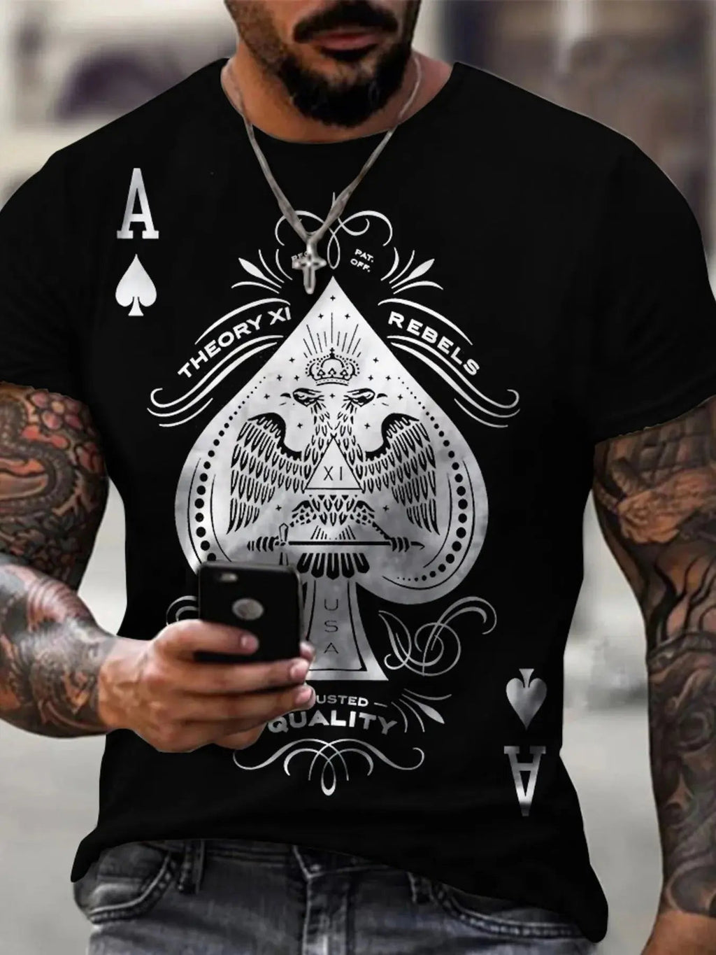 Men's Full Size Ace of Spades Graphic Print T-Shirt Plus Size - we buy