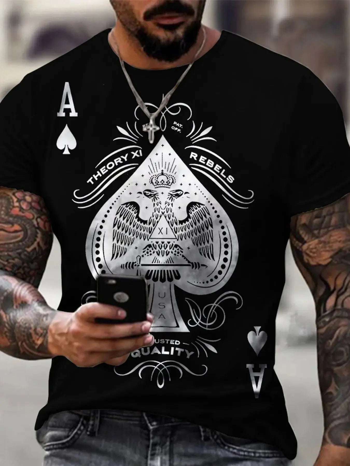 Men's Full Size Ace of Spades Graphic Print T-Shirt Plus Size - we buy