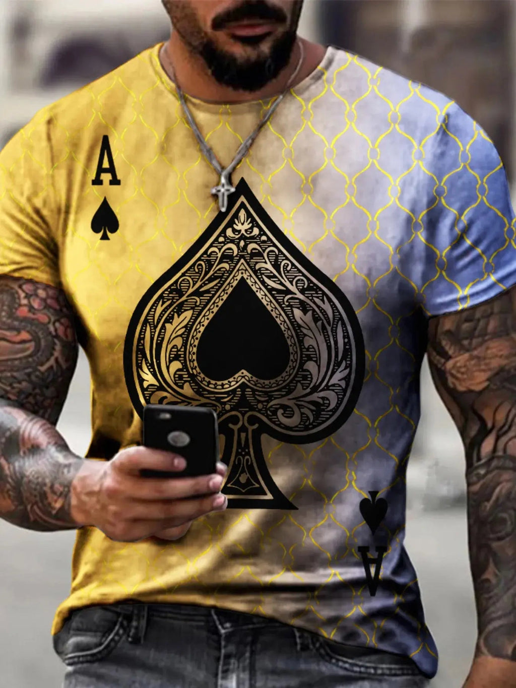 Men's Full Size Ace of Spades Graphic Print T-Shirt Plus Size - we buy