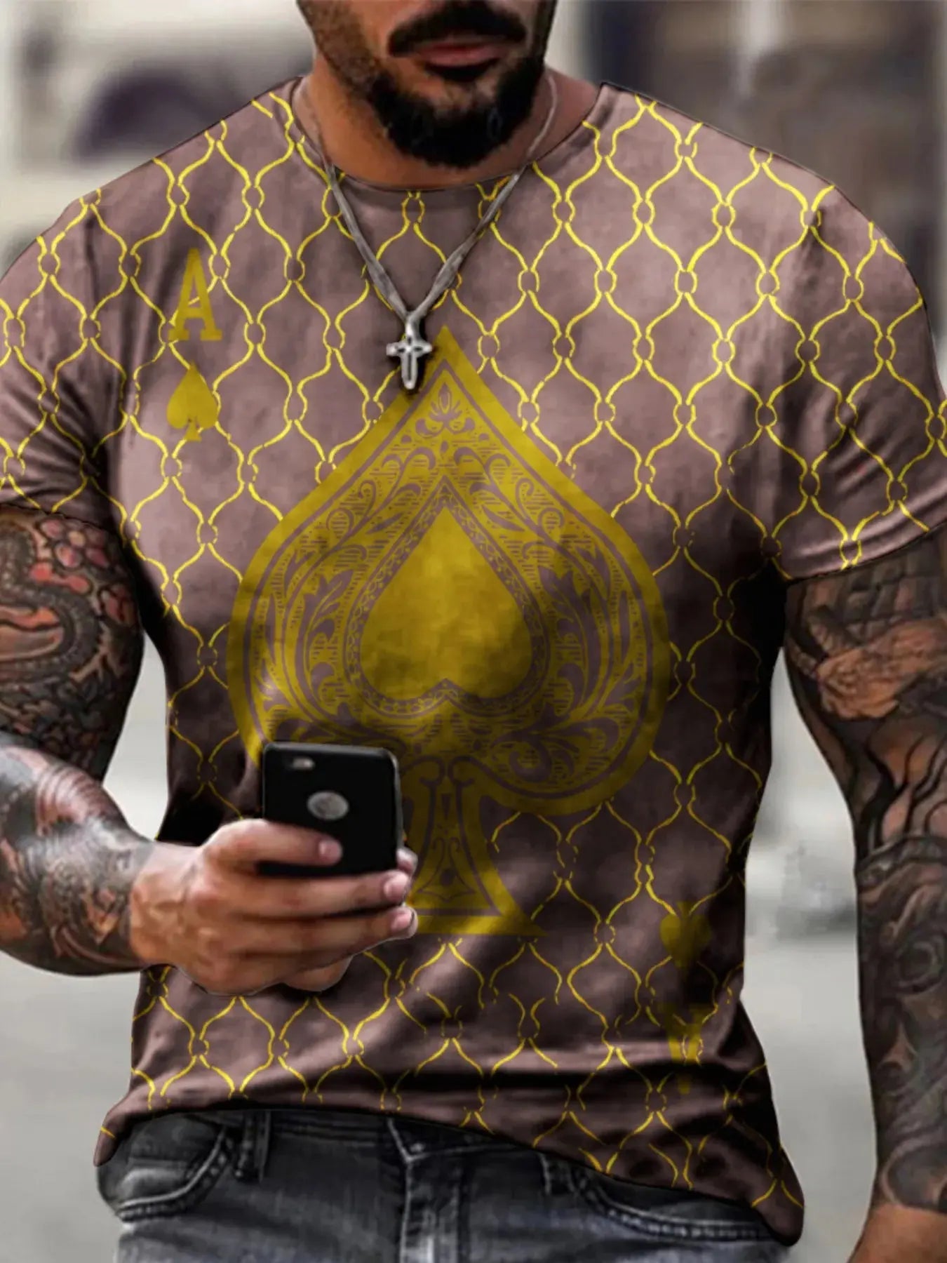 Men's Full Size Ace of Spades Graphic Print T-Shirt Plus Size - we buy