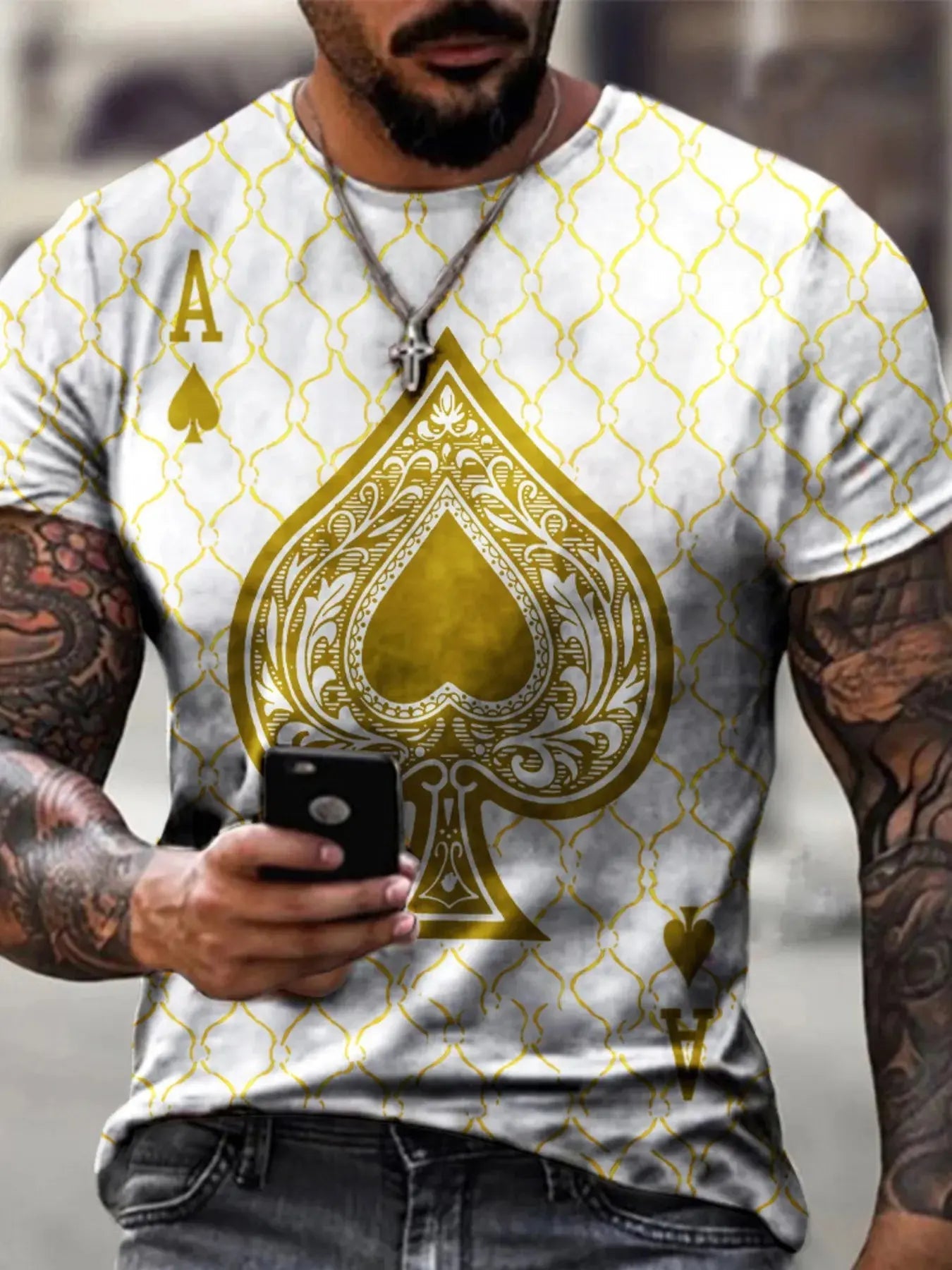 Men's Full Size Ace of Spades Graphic Print T-Shirt Plus Size - we buy