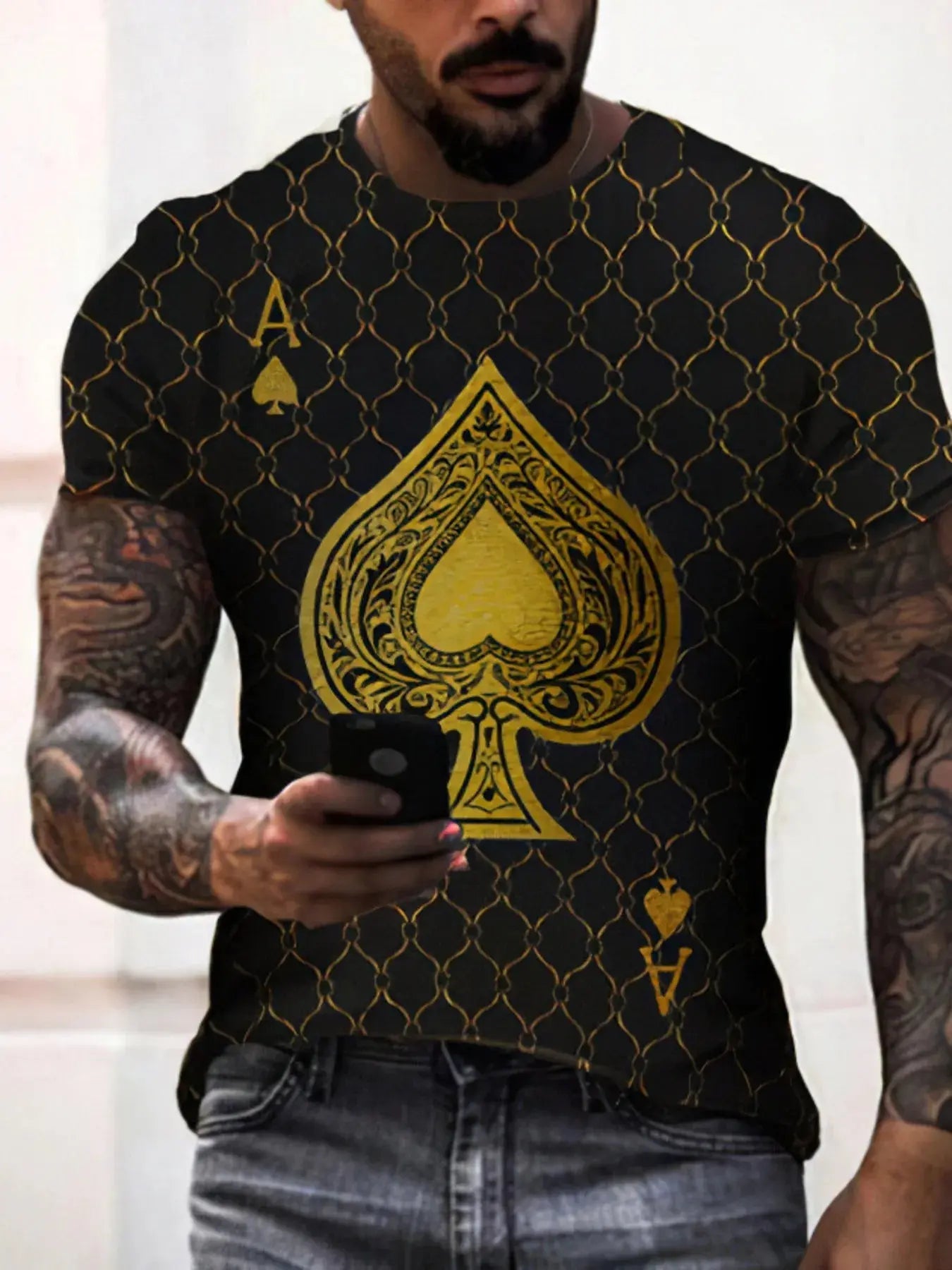 Men's Full Size Ace of Spades Graphic Print T-Shirt Plus Size - we buy