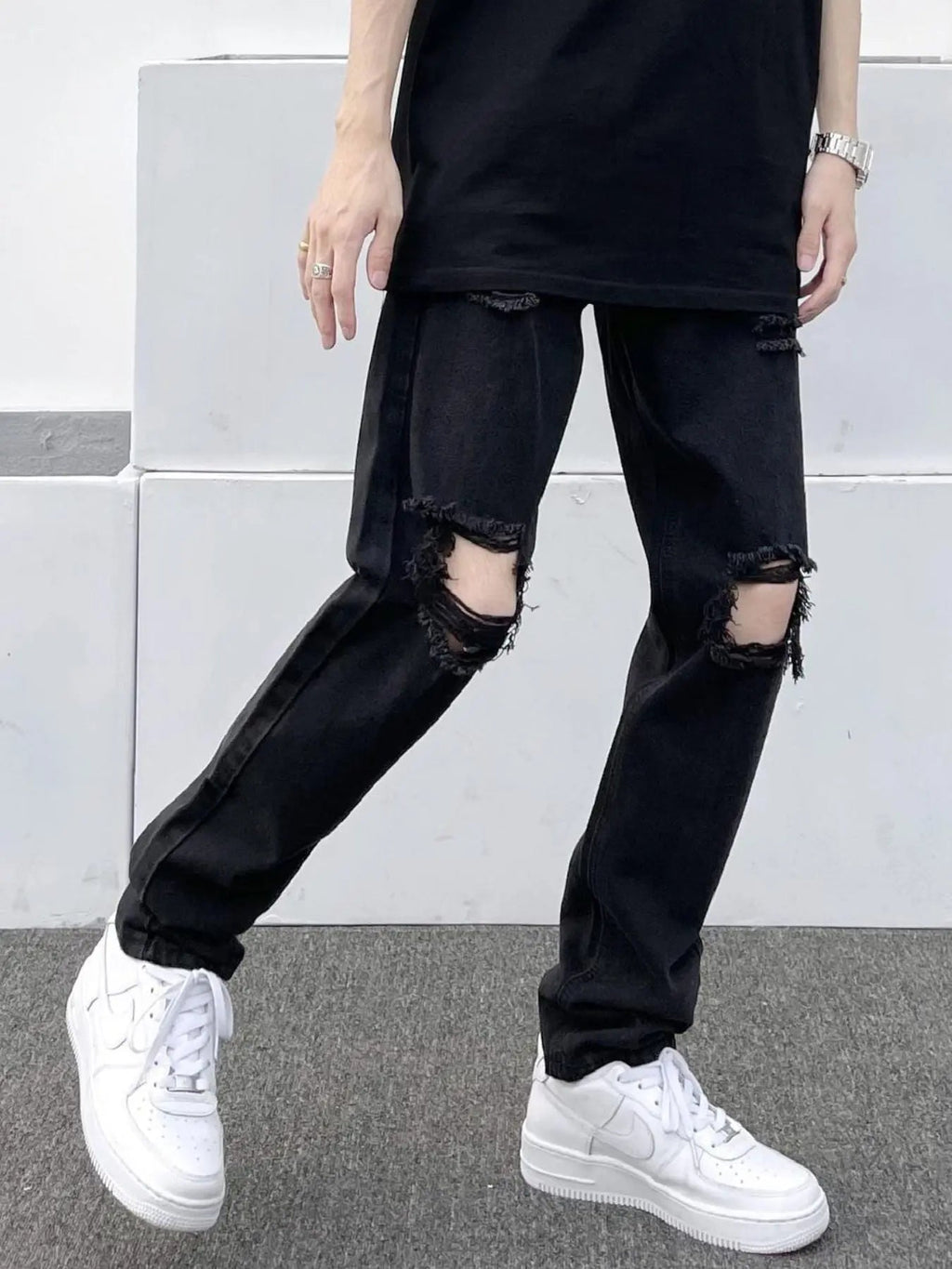 Men's Full Size Distressed Slim Fit Jeans Plus Size - we buy