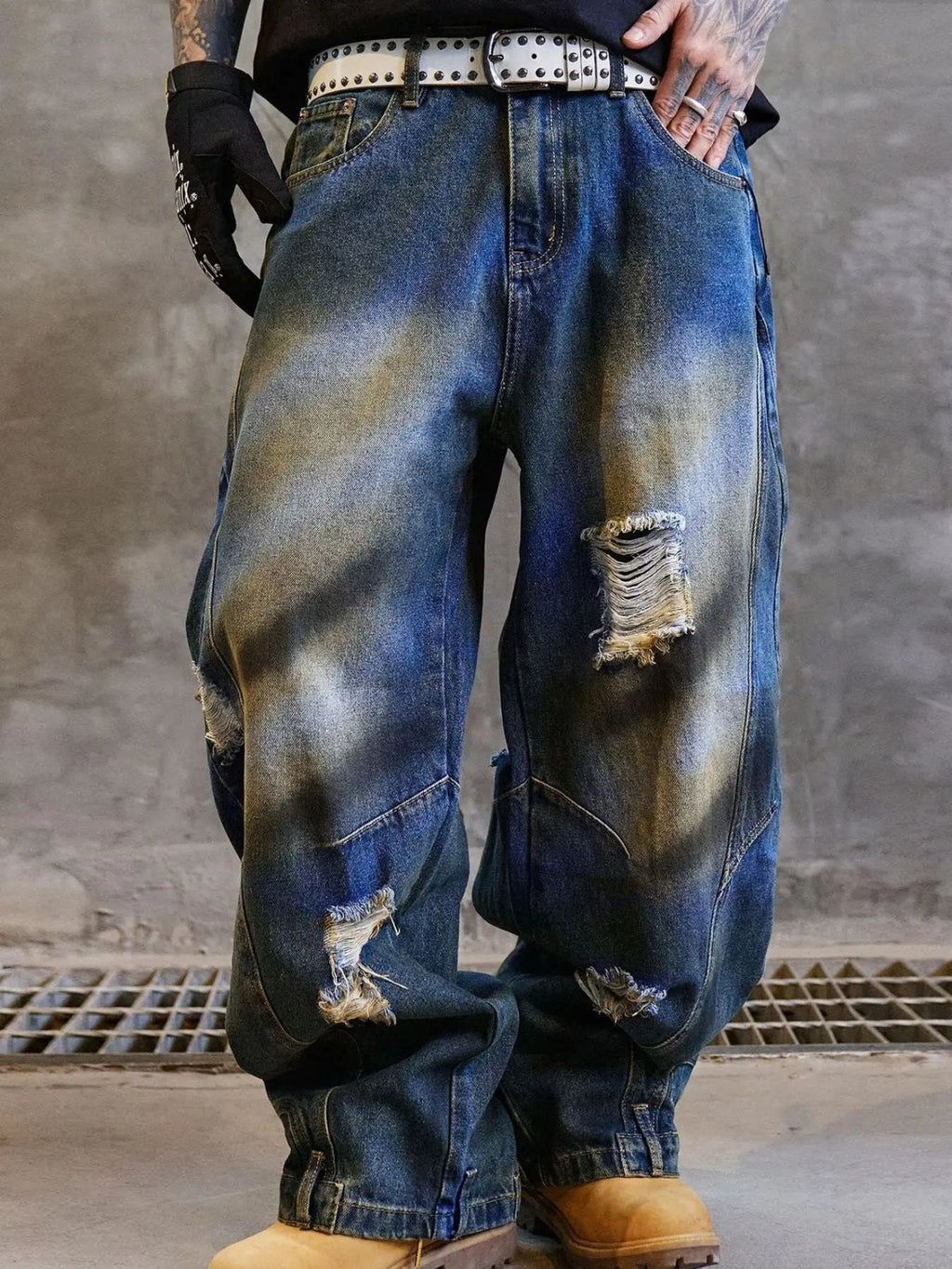 Men's Full Size Distressed Wide Leg Jeans Plus Size - we buy