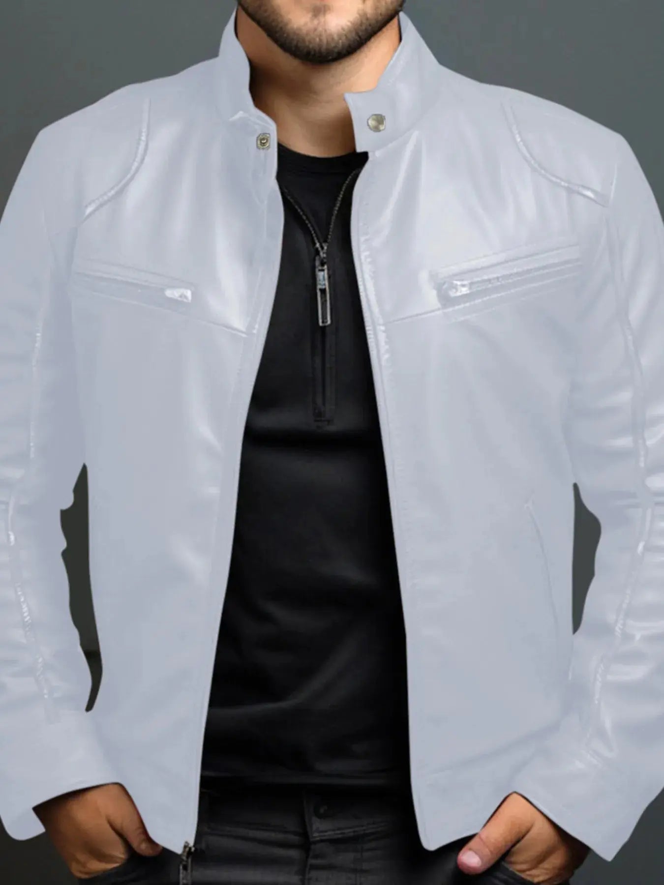 Men's Full Size Leather Motorcycle Jacket with Zipper Front Plus Size - we buy