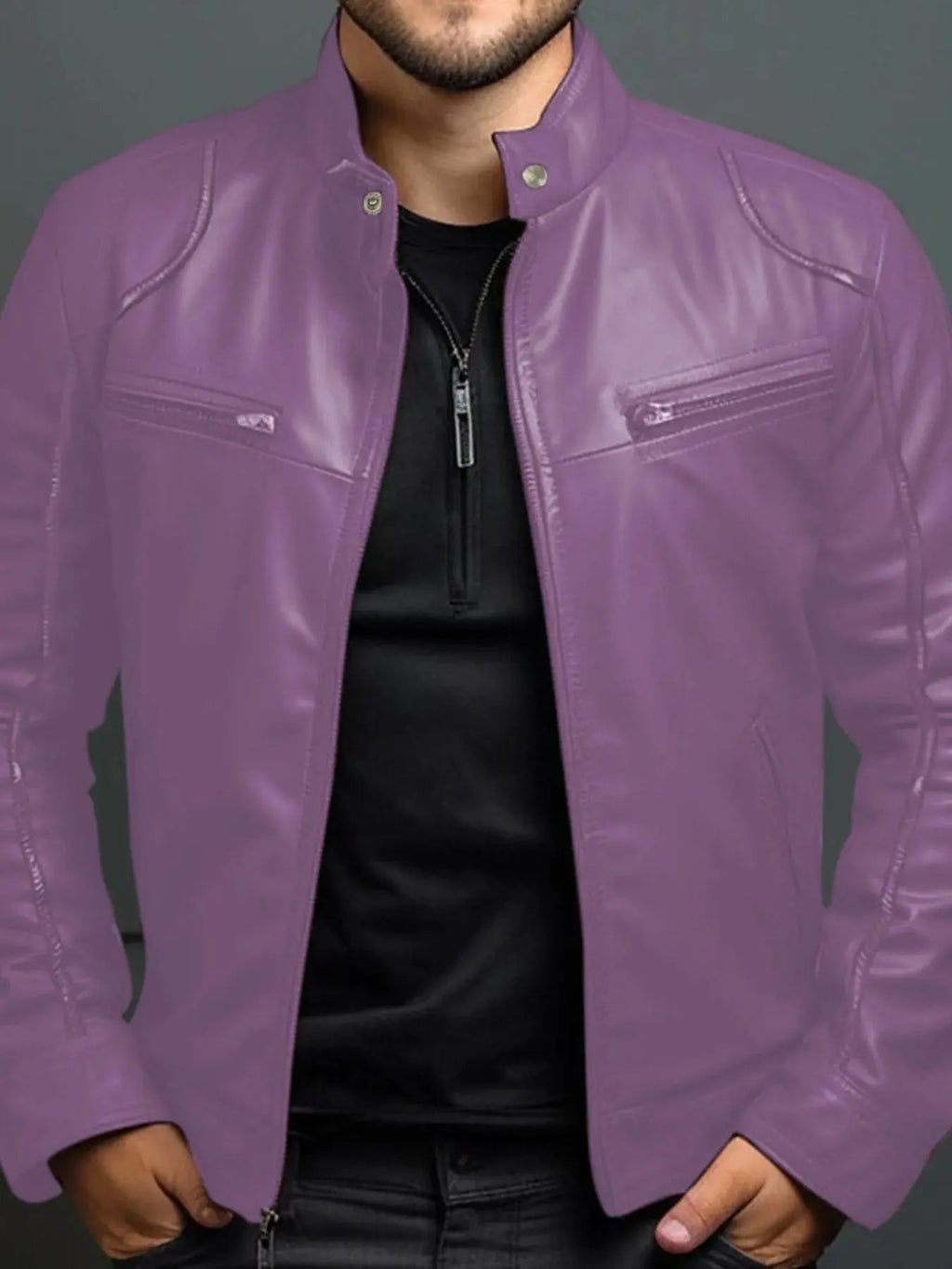 Men's Full Size Leather Motorcycle Jacket with Zipper Front Plus Size - we buy