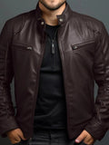 Men's Full Size Leather Motorcycle Jacket with Zipper Front Plus Size - we buy