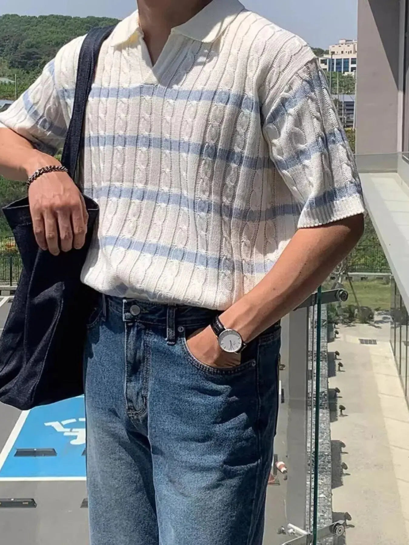 Men's Full Size Striped Short Sleeve Polo Plus Size - we buy