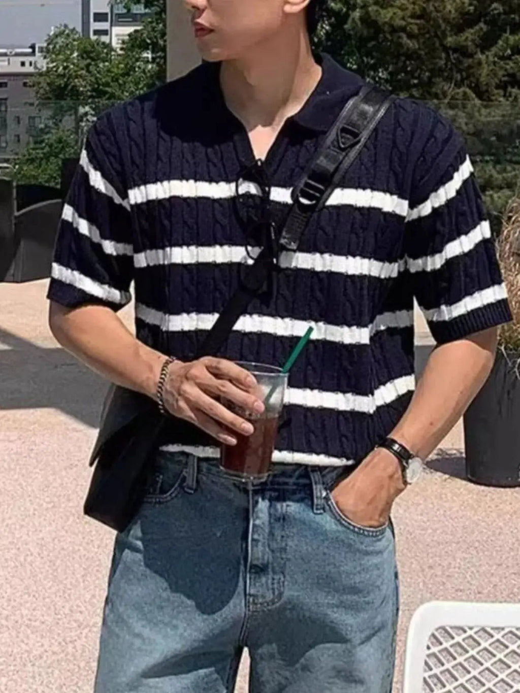 Men's Full Size Striped Short Sleeve Polo Plus Size - we buy