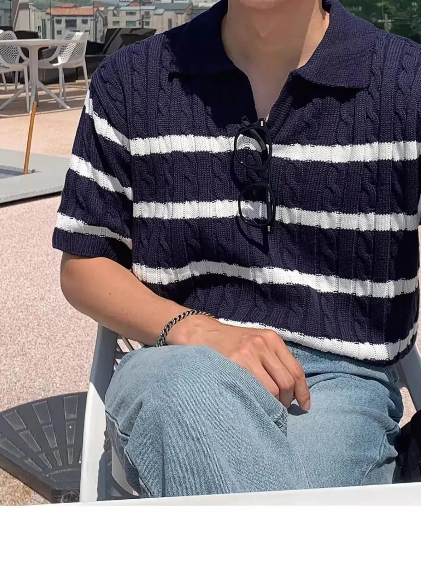 Men's Full Size Striped Short Sleeve Polo Plus Size - we buy