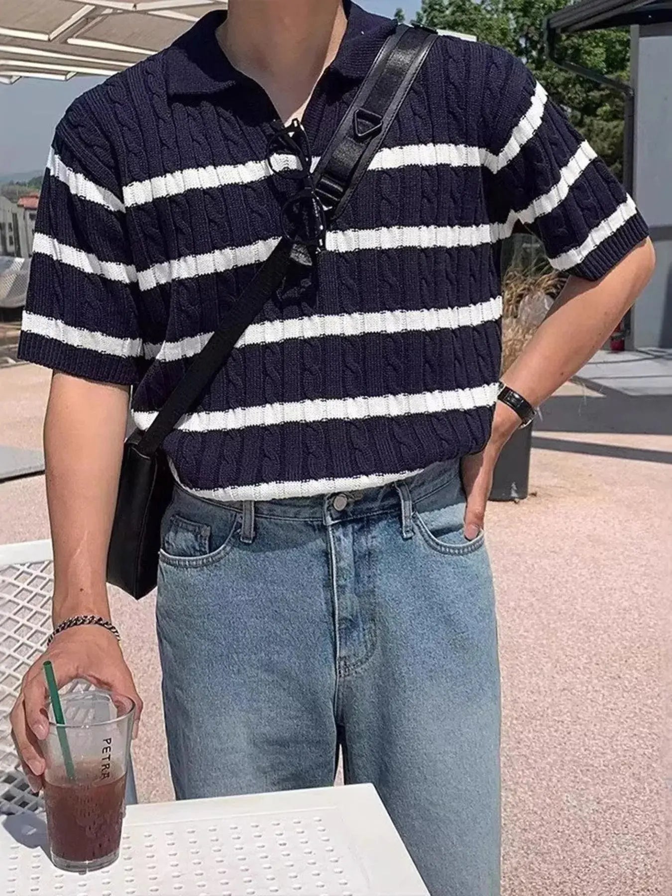 Men's Full Size Striped Short Sleeve Polo Plus Size - we buy