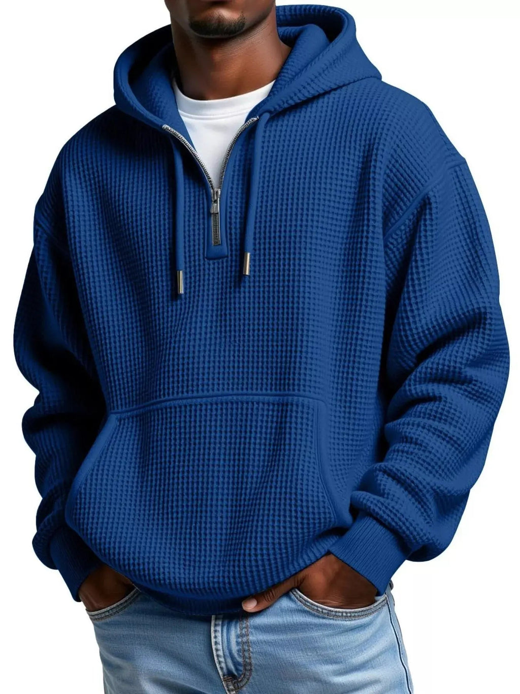 Men's Full Size Textured Waffle Knit Half - Zip Hoodie Plus Size - we buy