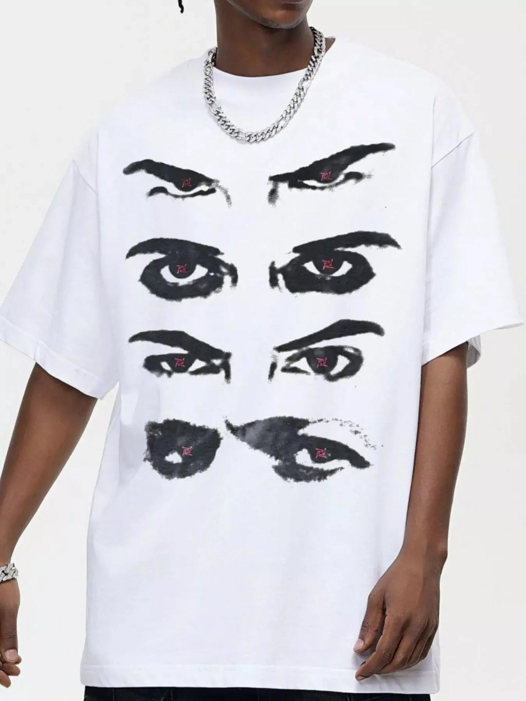 Men's Oversized Eyes Graphic Round Neck T-Shirt - we buy