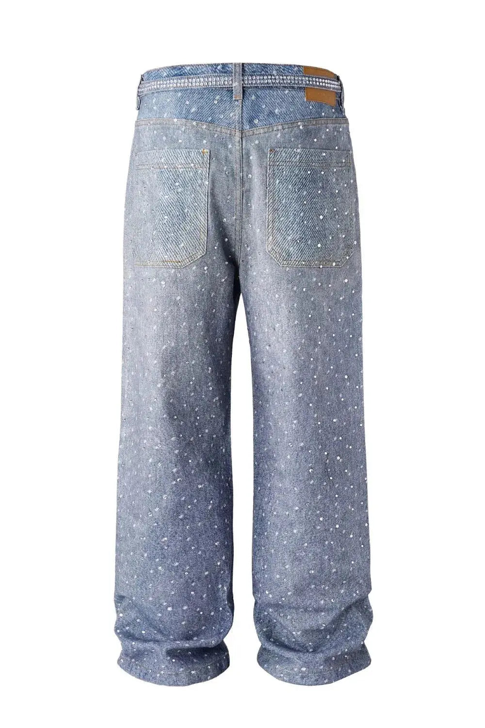 Men's Washed Rhinestone Jeans with Rhinestone Belt - we buy