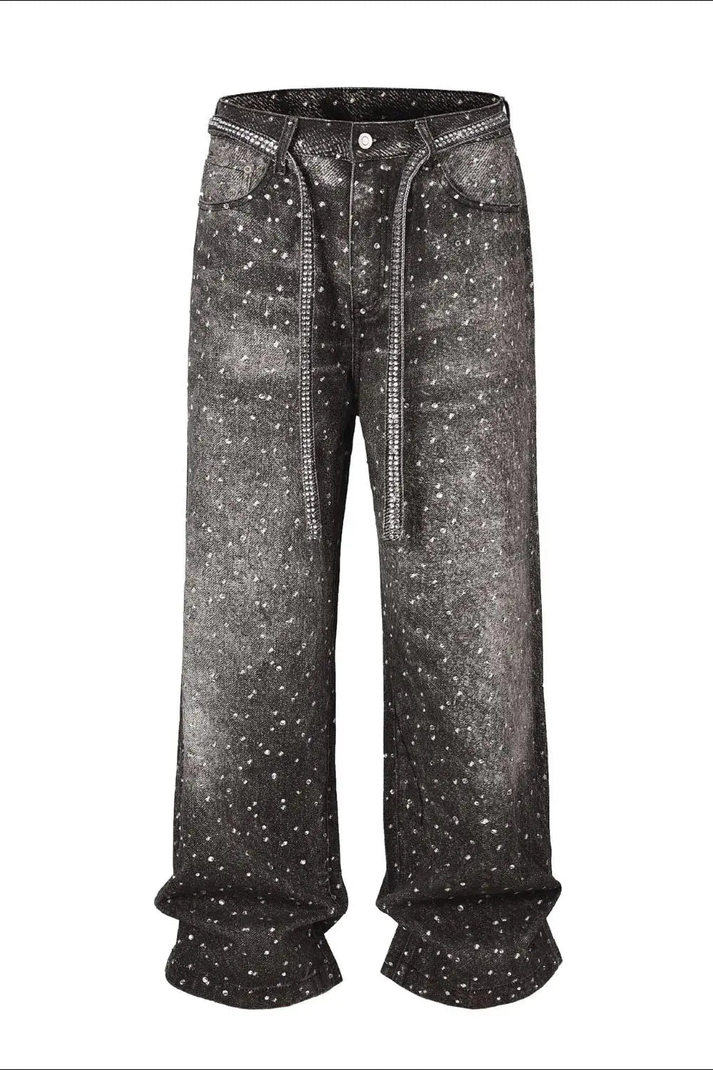 Men's Washed Rhinestone Jeans with Rhinestone Belt - we buy