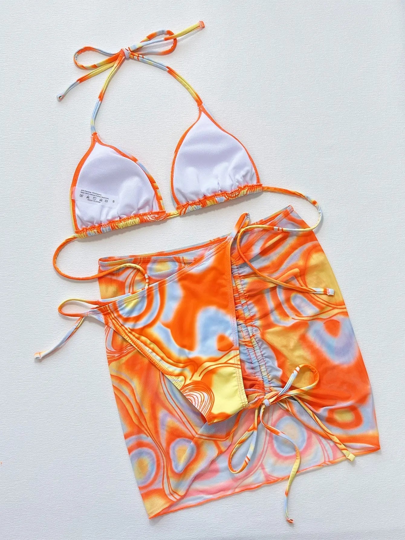 Multicolored Drawstring Ruched Three - Piece Swim Set - we buy