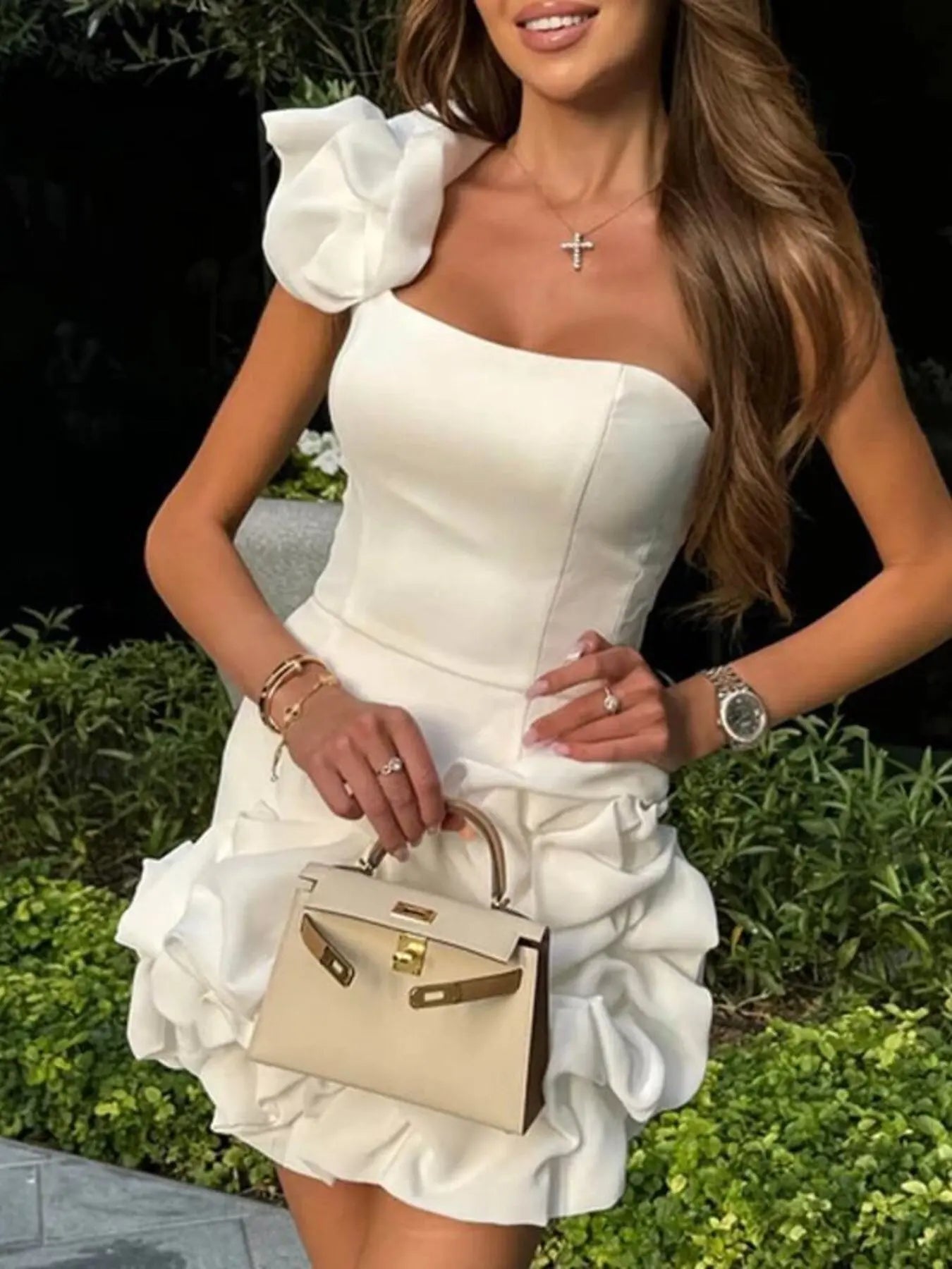 One - Shoulder Ruffle Mini Dress - we buy