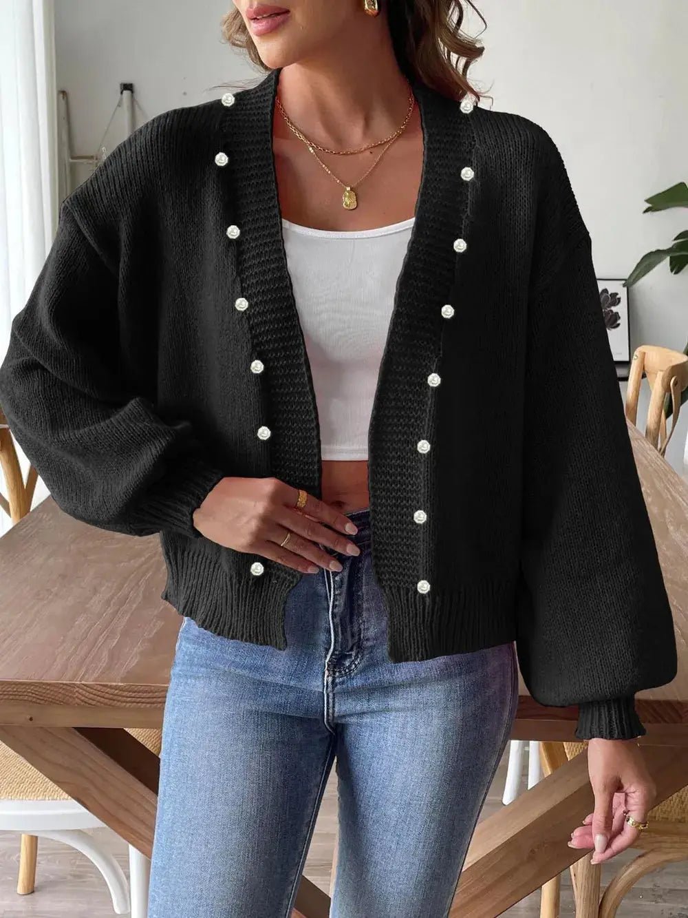 Pearl Open Front Long Sleeve Cardigan - we buy