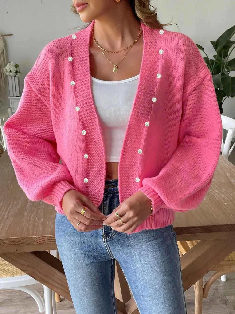 Pearl Open Front Long Sleeve Cardigan - we buy