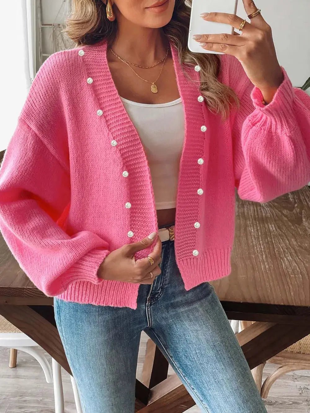 Pearl Open Front Long Sleeve Cardigan - we buy