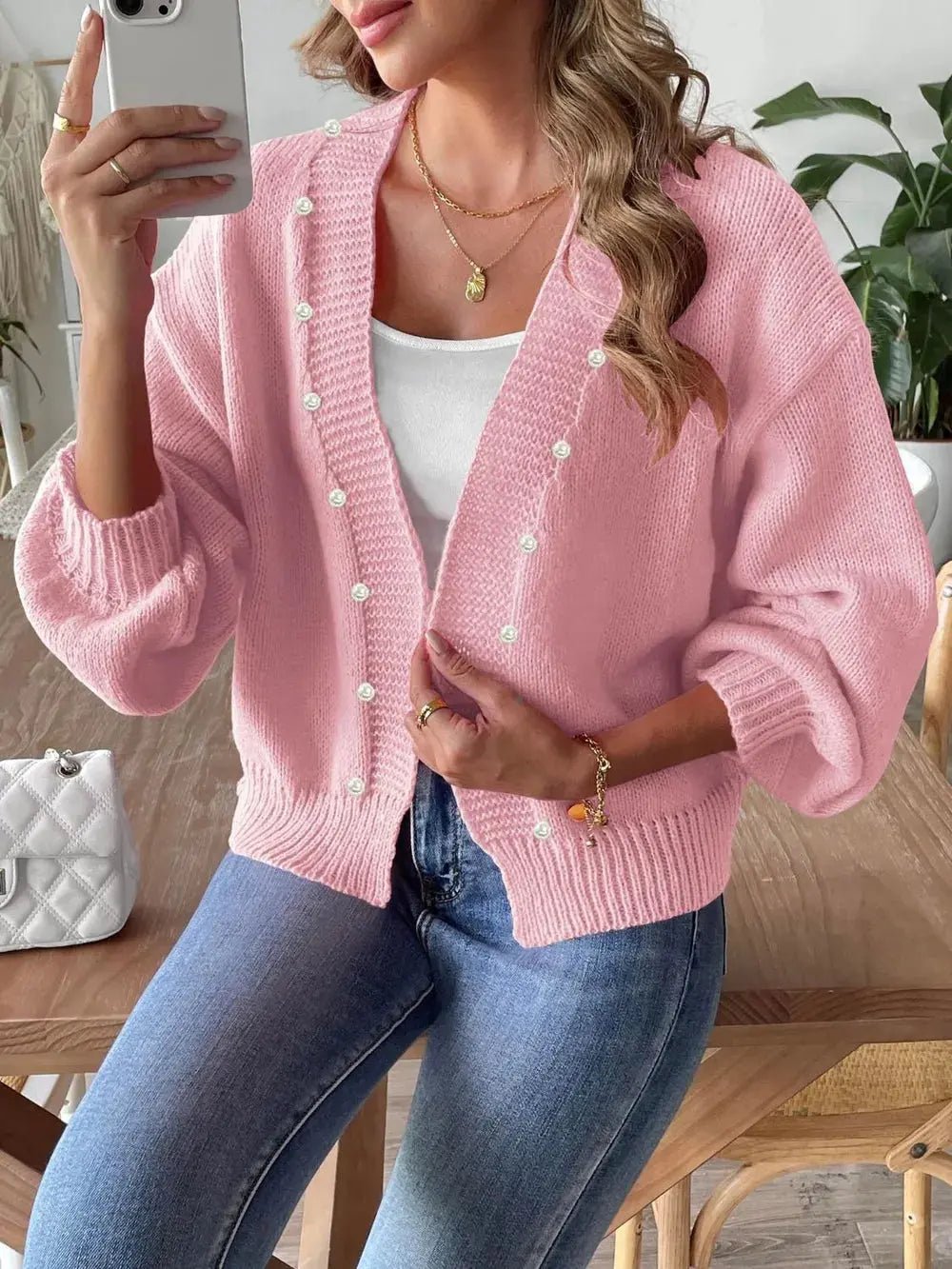 Pearl Open Front Long Sleeve Cardigan - we buy