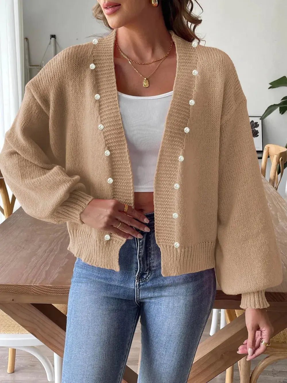 Pearl Open Front Long Sleeve Cardigan - we buy