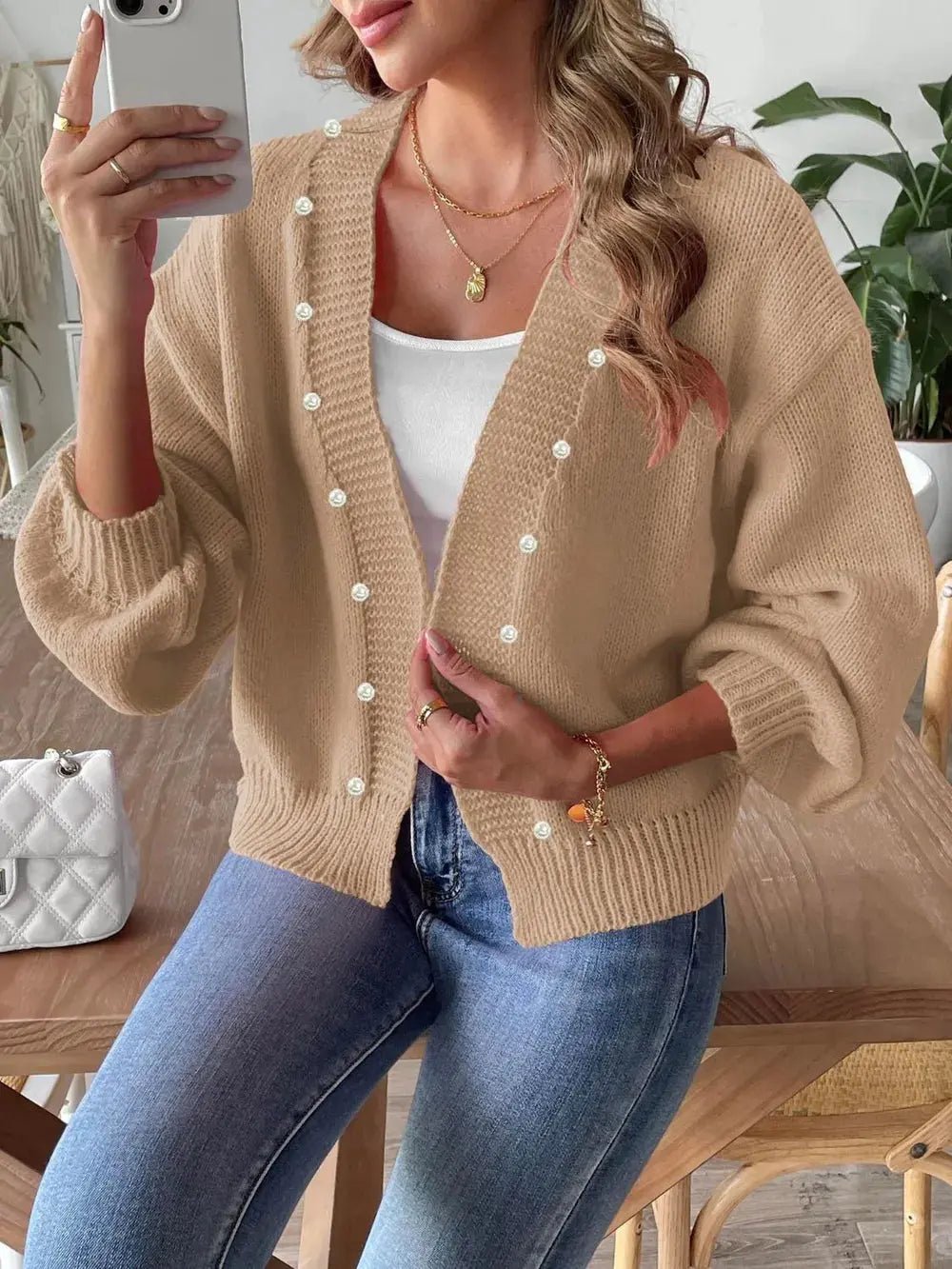 Pearl Open Front Long Sleeve Cardigan - we buy
