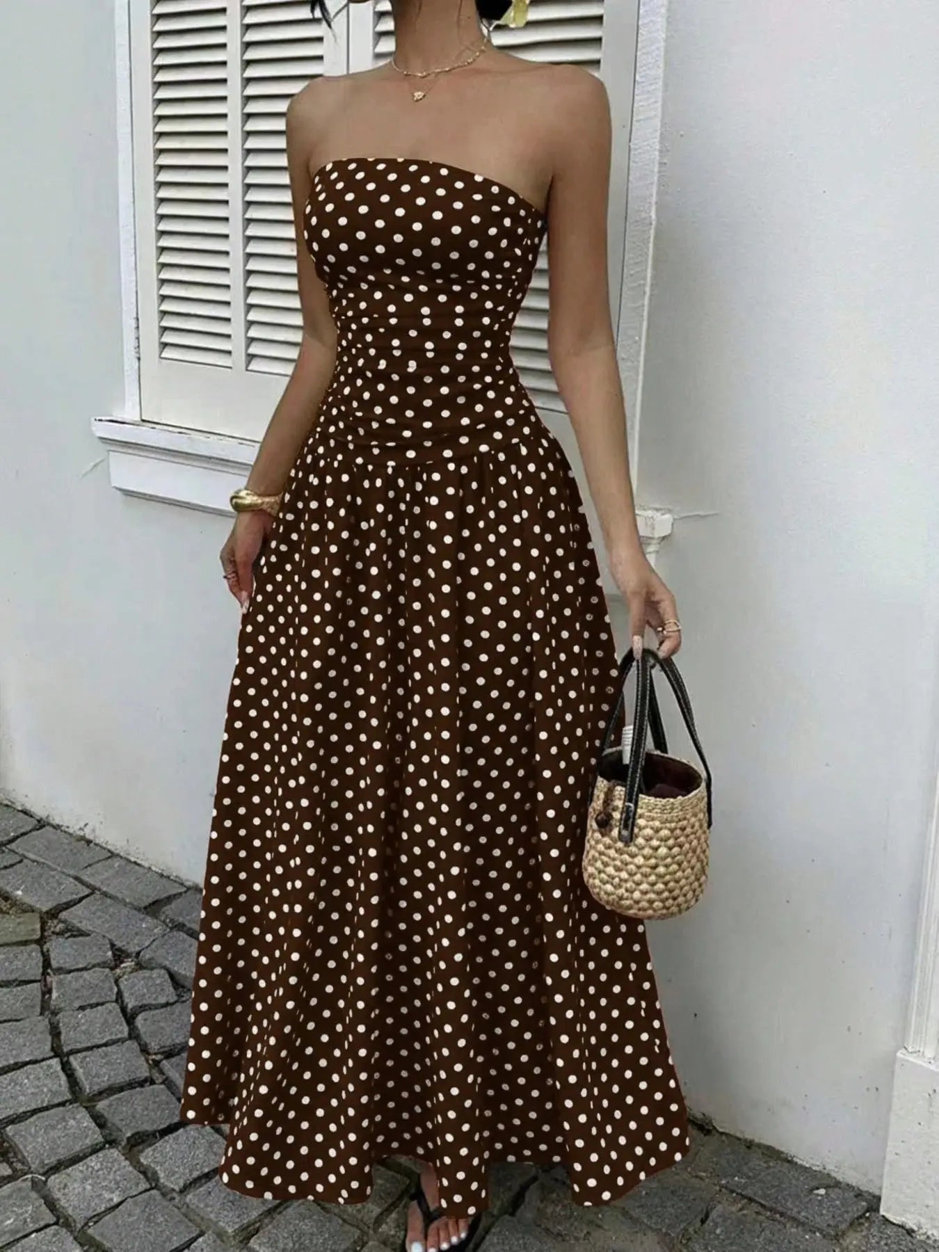 Polka Dot Strapless Maxi Dress - we buy