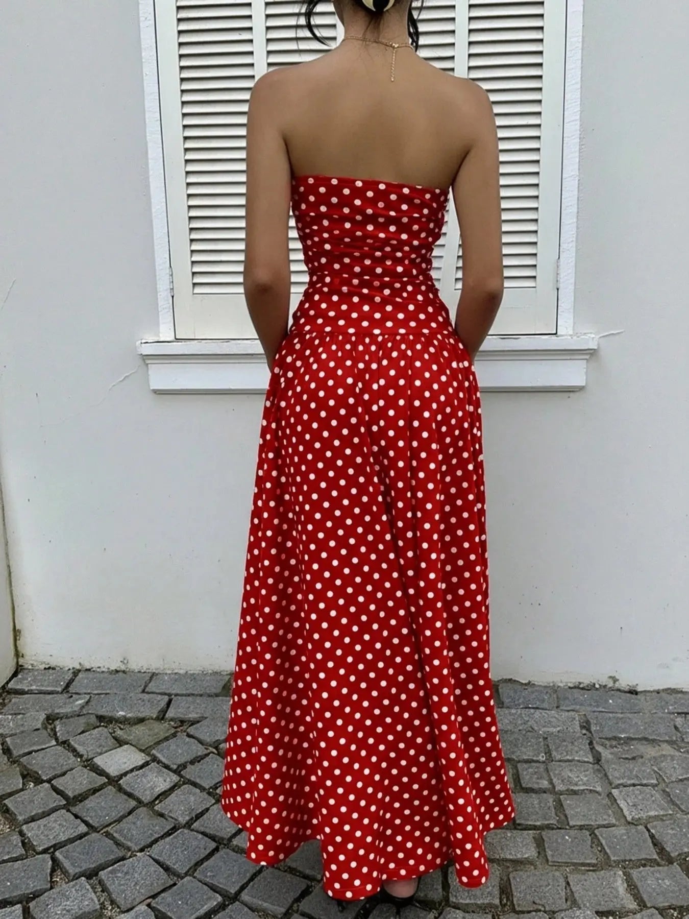 Polka Dot Strapless Maxi Dress - we buy