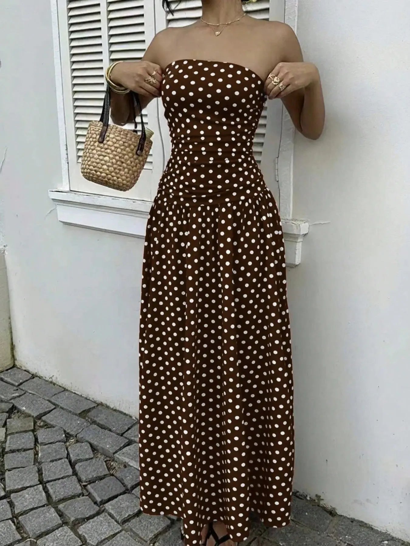 Polka Dot Strapless Maxi Dress - we buy