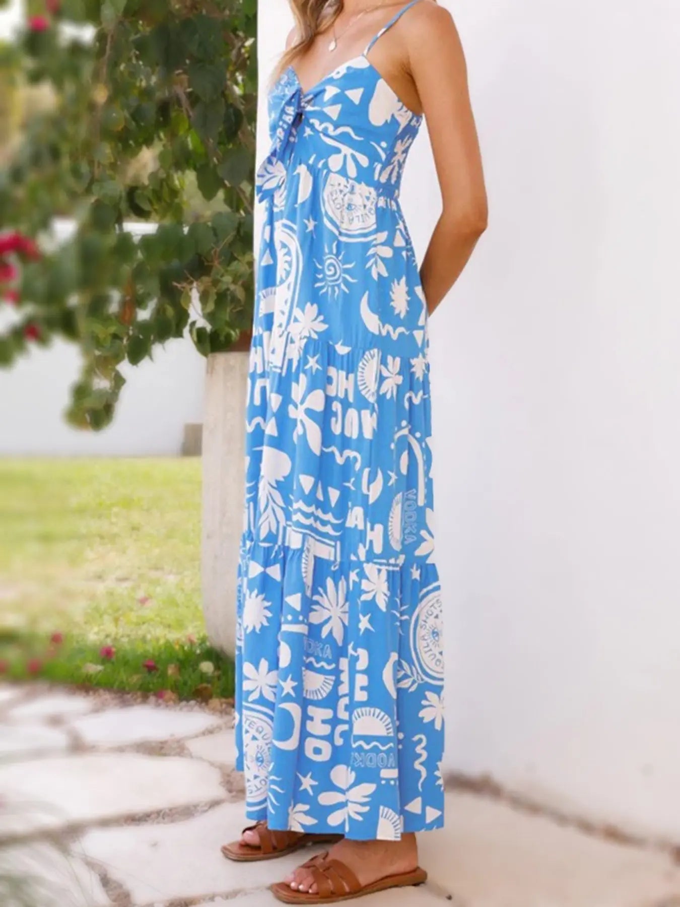 Printed Tie - Front Maxi Dress - we buy